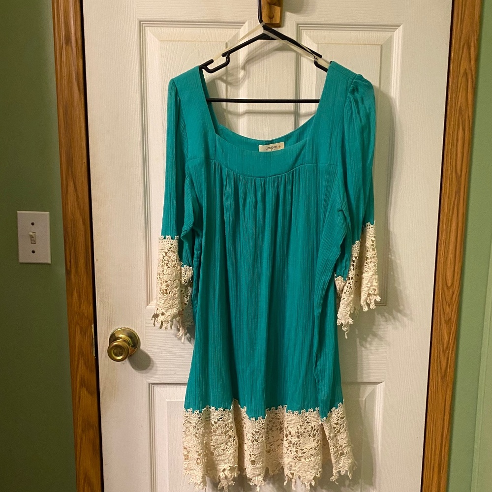 Crochet sleeve and hem knee length dress